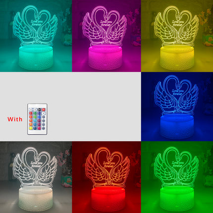 3D LED-lampe med svaner og hjerte