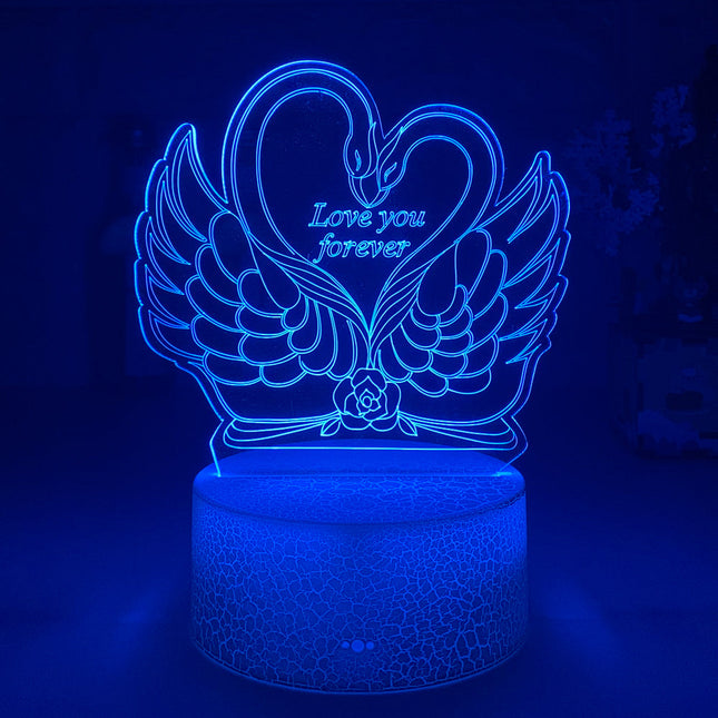 3D LED-lampe med svaner og hjerte