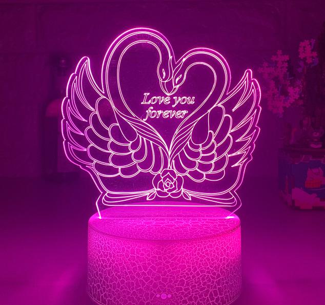 3D LED-lampe med svaner og hjerte