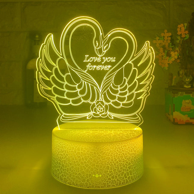 3D LED-lampe med svaner og hjerte