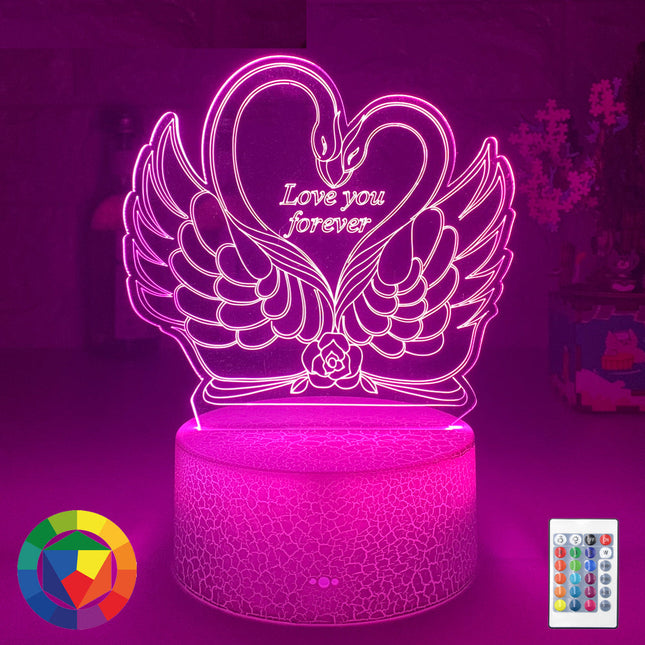 3D LED-lampe med svaner og hjerte