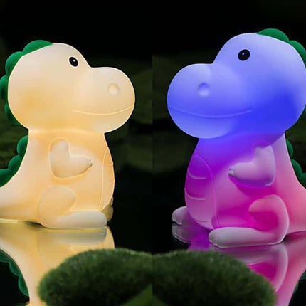 Fargerik LED nattlampe dinosaur i silikon