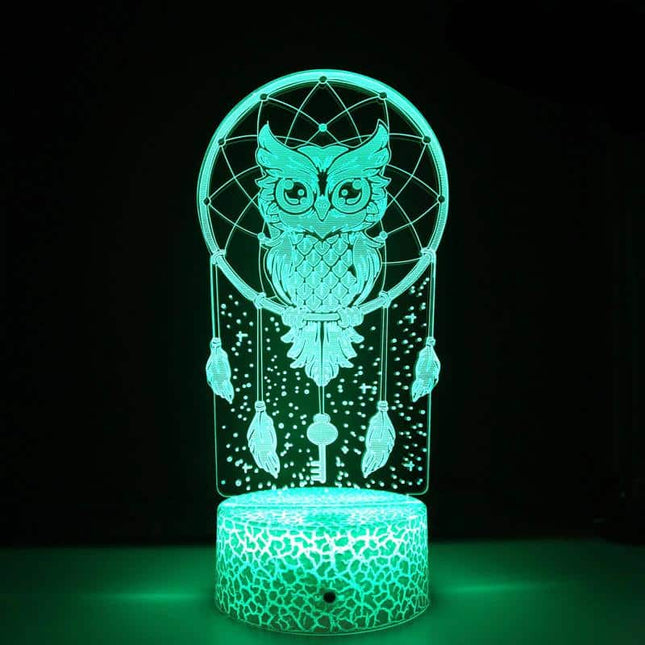 Dekorativ 3D-lampe ugle drømmefanger