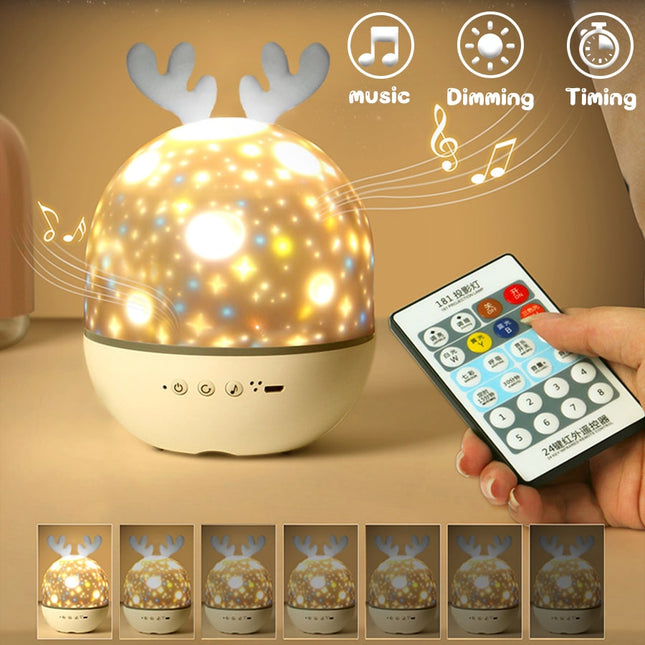 Nattlampe med projektor hjort og Bluetooth