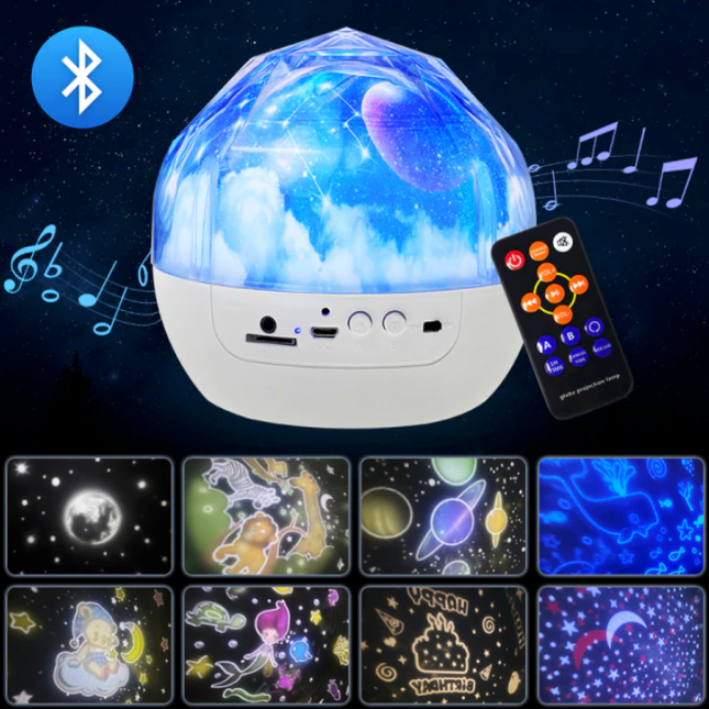 LED nattlampe projektor med musikk