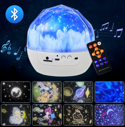 LED nattlampe projektor med musikk