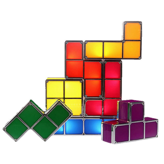 Byggbar Tetris-lampe med fargerike klosser