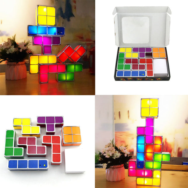 Byggbar Tetris-lampe med fargerike klosser