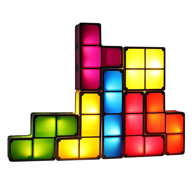 Byggbar Tetris-lampe med fargerike klosser